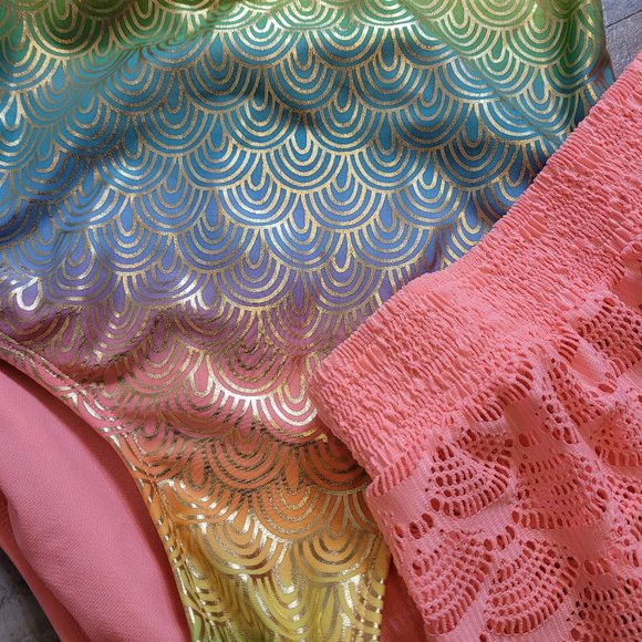 Girls Metallic Ombre Swim Suit w/ Matching coverup shorts size L - Picture 2 of 7